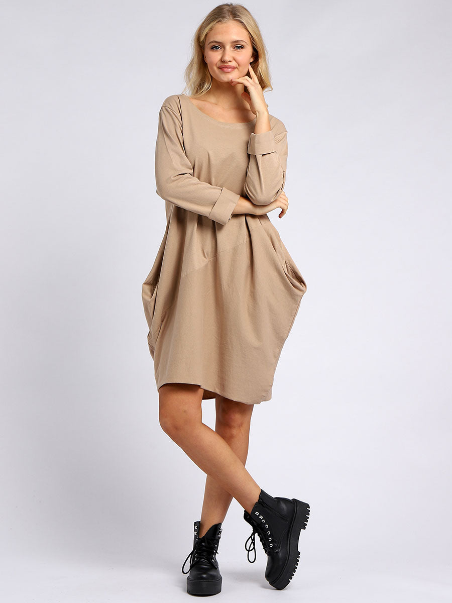 Sukienka Bawełniana z Gładkimi Kieszeniami dla Pań